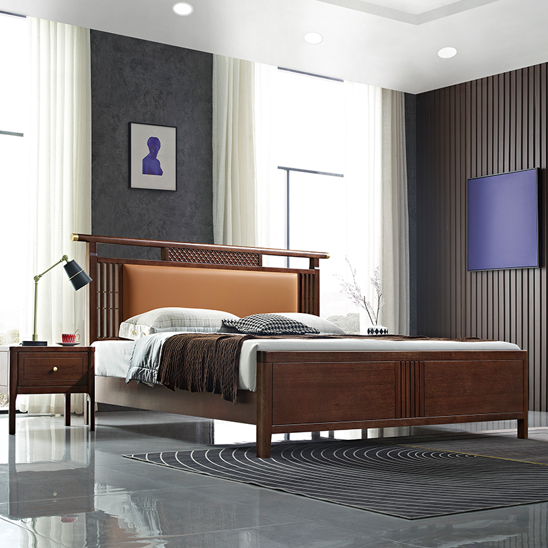 家有品致 卧室JM029A07实木床双人床1.8米【榄仁木】